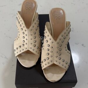 Vince Camuto Tan Studded Mules